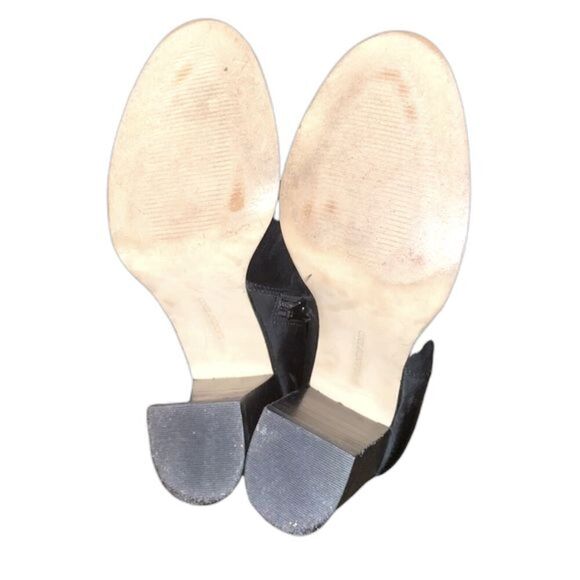 Land's End Womens 6.5 37 Black Buckle Leather Ankle Boots Size Zip High Top Heel - Picture 4 of 5